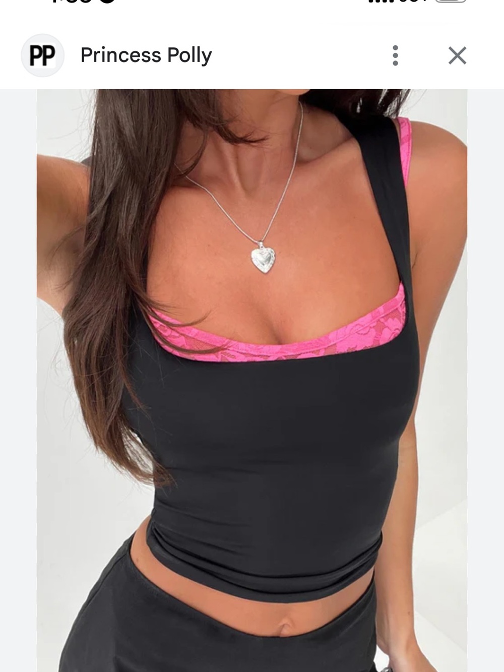 Princess Polly Back in Time tank Black with Pink Lace Trim size US 8 NWT